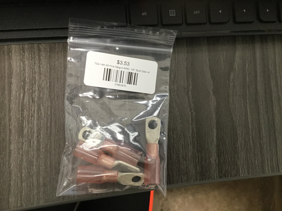 8 AWG SMALL RING Pink Ring 8 AWG, #10 Stud Size x4 per bag SIZE 10/F3-DRAWER#36 -Modern Boat Sales & Service