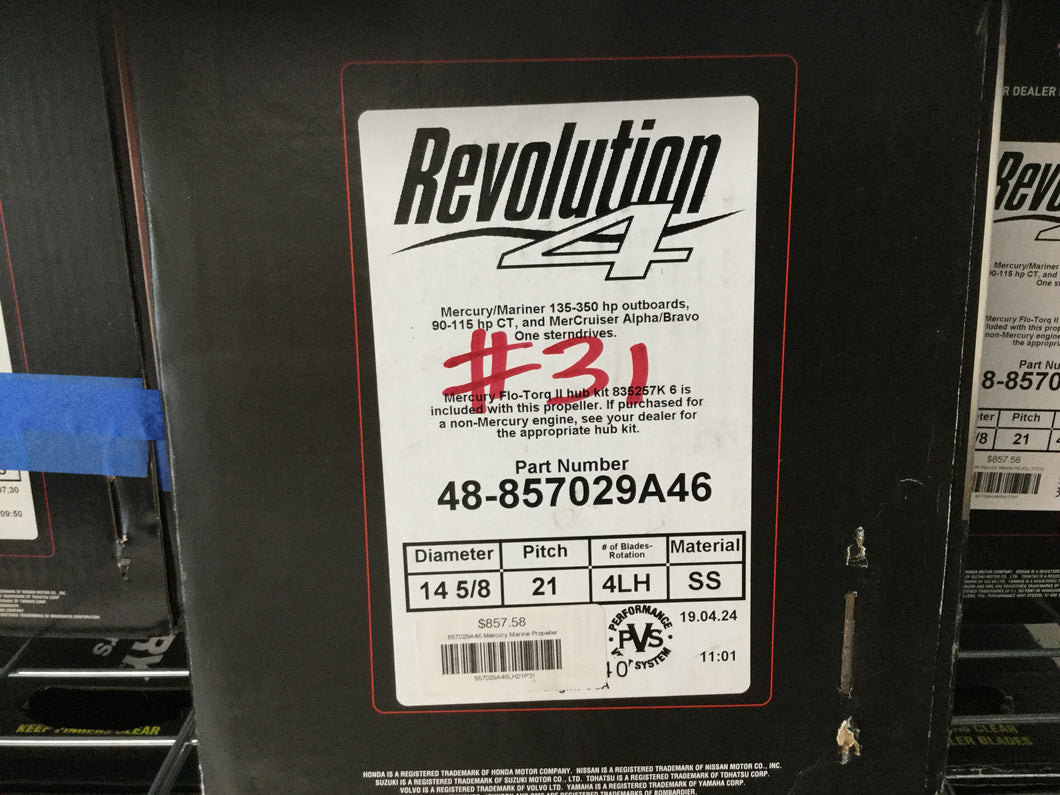 * 857029A46 Mercury Marine Propeller REVOLUTION 4 21Pitch LH 8M0151324 /50E -Modern Boat Sales & Service