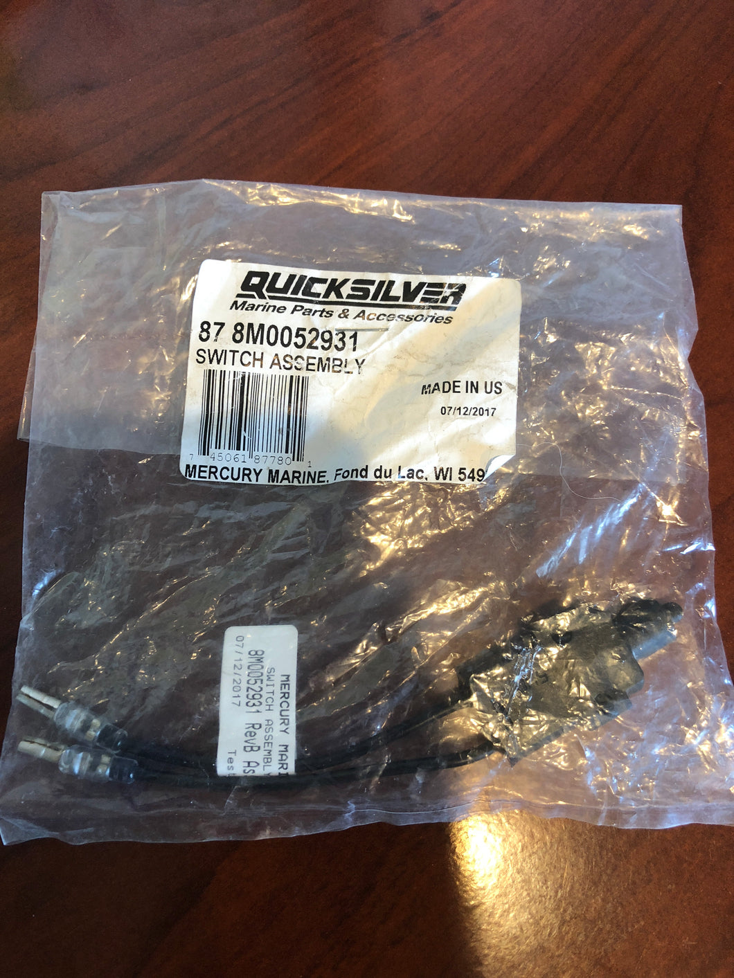 * 8M0052931 MERCURY MARINE OUTBOARD QUICKSILVER Switch Assembly/Drawer #192