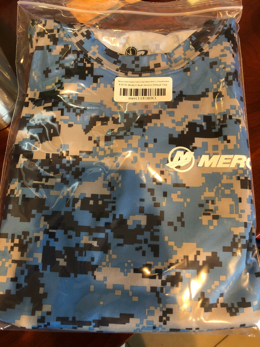 * MERC1181 Mercury Blue Digital Camo Long Sleeve Shirt L, Columbia Blue/Mercury Shirt -Modern Boat Sales & Service