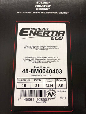 * 8M0040403 Enertia Eco Prop LEFT Handed 16x21LH SS 8M0151258 / 45E -Modern Boat Sales & Service