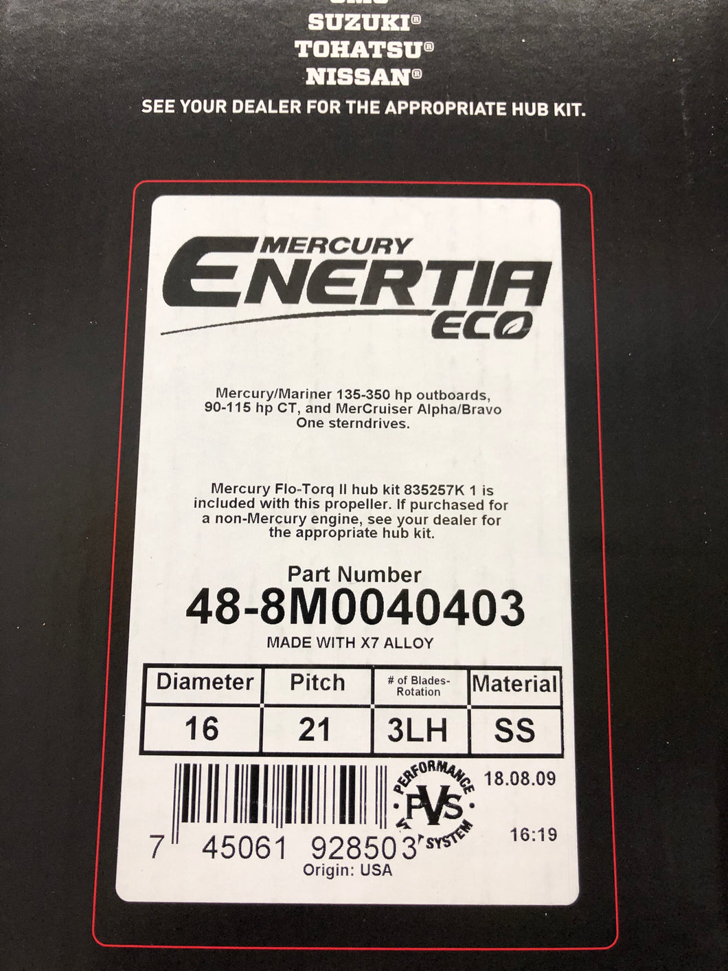 8M0040403 Enertia Eco Prop LEFT Handed 16x21LH SS 8M0151258 / 45E