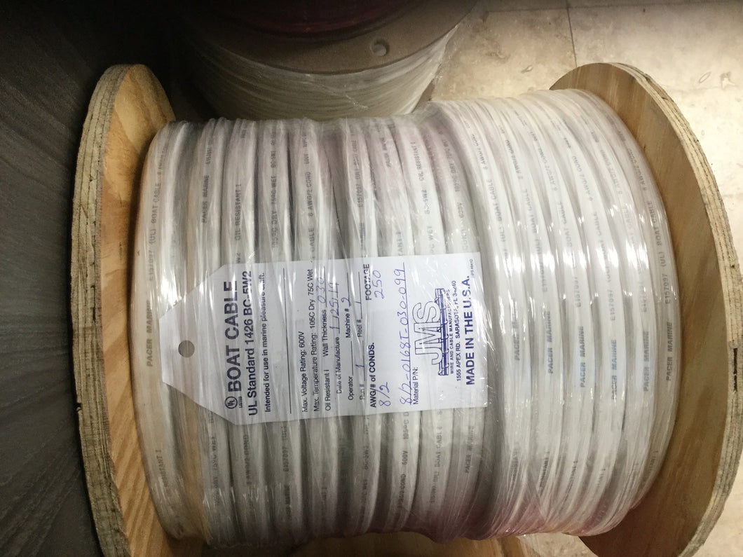 W8/2DC-TL 8/2 UL Boat Cable Red&Blk cond. Wht Jacket price per foot