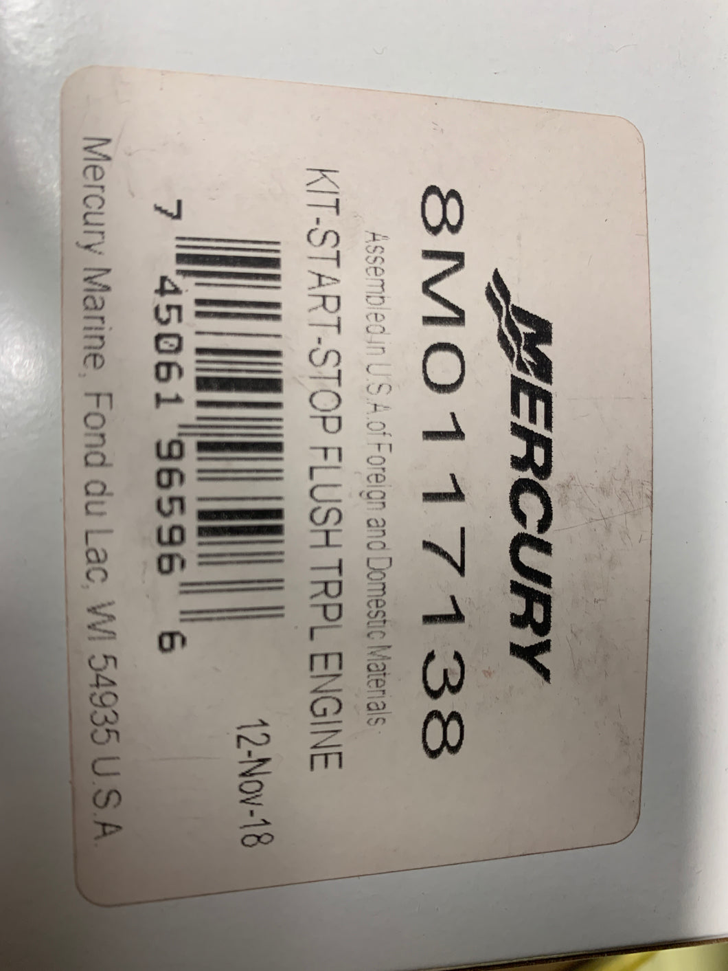 * 8M0117138 Mercury Start-Stop Flush Triple Engine /225B -Modern Boat Sales & Service